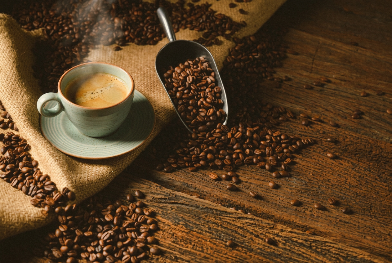 A copper kettle pouring a thin stream of coffee into a ceramic dripper